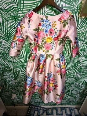 Chicwish Pink Floral Satin Fit-and-Flare Dress